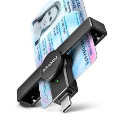 Axagon CRE-SMPC Skládací kapesní USB-C čtečka kontaktních Smart karet. Vhodná pro aplikaci eObčanka