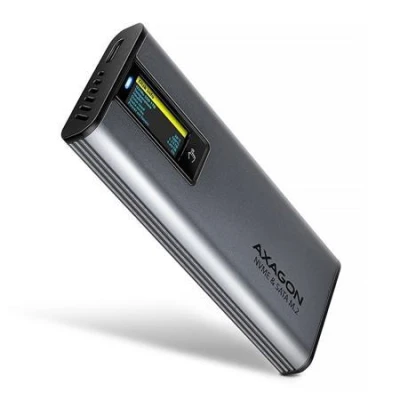 Axagon EEM2-SD2 USB-C 10Gbps - M.2 NVMe SATA SSD kovový DISPLAY box, bezšroubkový Axagon EEM2-SD2 USB-C 10Gbps - M.2 NVMe SATA SSD kovový DISPLAY box, bezšroubkový