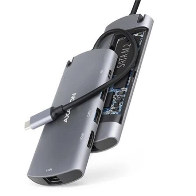 Axagon HMC-6M2, USB 3.2 Gen 1 hub, porty 2x USB-A, HDMI, RJ-45 GLAN, SATA M.2 slot, PD 100W, kabel USB-C 18cm Axagon HMC-6M2, USB 3.2 Gen 1 hub, porty 2x USB-A, HDMI, RJ-45 GLAN, SATA M.2 slot, PD 100W, kabel USB-C 18cm
