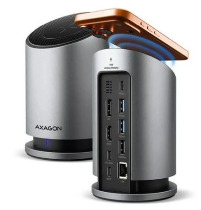 Axagon HMC-WL9, USB 10Gbps hub s Qi, 3x USB-A, USB-C, HDMI DP 4k/60Hz, RJ-45 GLAN, PD 100W, kabel USB-C 60cm