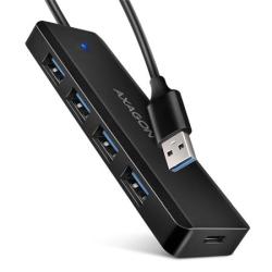 AXAGON HUE-C1A cestovní čtyřportový USB-A 5Gbps hub/USB-C konektor pro externí napájení/kabel 19 cm AXAGON HUE-C1A cestovní čtyřportový USB-A 5Gbps hub/USB-C konektor pro externí napájení/kabel 19 cm