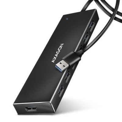 Axagon HUE-F7A, 7x USB 3.2 Gen 1 ALU FLAT CHARGING hub, micro USB napájecí konektor, kabel USB-A 1m Axagon HUE-F7A, 7x USB 3.2 Gen 1 ALU FLAT CHARGING hub, micro USB napájecí konektor, kabel USB-A 1m