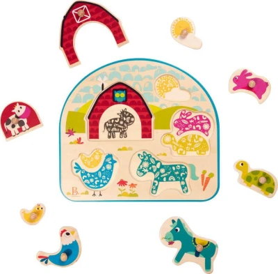 B-Toys DREVO Baby puzzle farma vkladacia na doske 8 dielikov (drevená hračka)