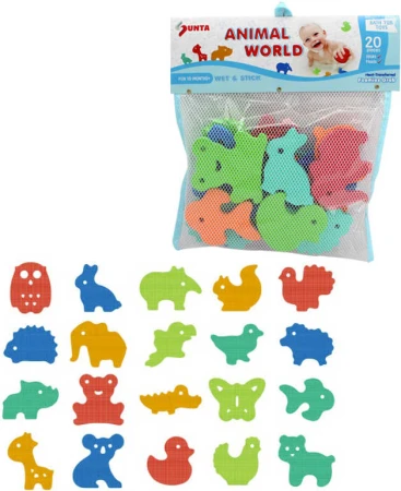 Baby barevná zvířátka soft pěnové vodolepky do vany set 20ks v síťce