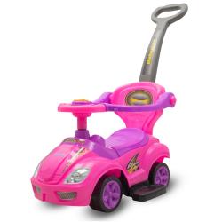 Baby Mix Dětské odrážedlo s vodící tyčí 3v1 Mega Car růžové