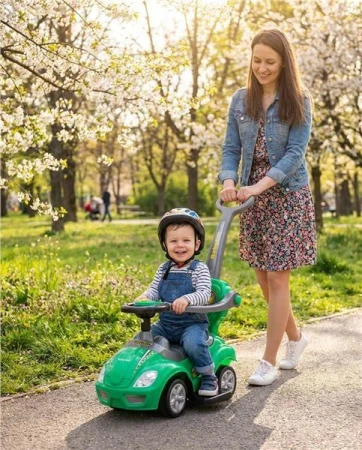 Baby Mix Detské odrážadlo s vodicou tyčou 3v1 Mega Car zelené
