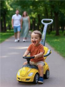 Baby Mix Dětské odrážedlo s vodící tyčí 3v1 Mega Car žluté