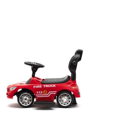 BABY MIX Dětské odrážedlo se zvukem a vodící tyčí HASIČI červené