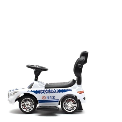 BABY MIX Dětské odrážedlo se zvukem a vodící tyčí POLICE bílé POUZE Bílá (VÝPRODEJ)