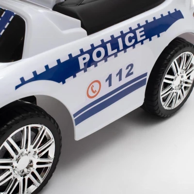 BABY MIX Dětské odrážedlo se zvukem a vodící tyčí POLICE bílé POUZE Bílá (VÝPRODEJ)