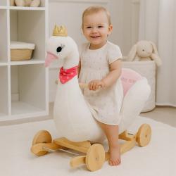 Baby Mix Houpací hračka s kolečky a melodií Labuť bílá