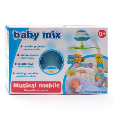BABY MIX Kolotoč nad postýlku se světelným projektorem červený