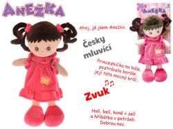 Baby panenka Anežka brunetka hadrová látková zpívá mluví textilní na baterie CZ Zvuk