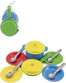 Baby sada dětské nádobí barevné 12ks malý kuchař plast v síťce Baby sada dětské nádobí barevné 12ks malý kuchař plast v síťce