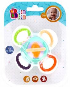 Bam Bam Baby chrastítko míček s kroužky pro miminko plast 2 barvy