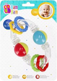 Bam Bam Baby chrastítko průhledné s kroužky a kuličkami pro miminko plast