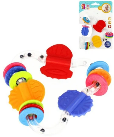 Bam Bam Baby chrastítko trojúhelník s kroužky a kuličkami pro miminko plast Bam Bam Baby chrastítko trojúhelník s kroužky a kuličkami pro miminko plast