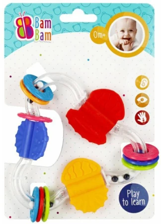 Bam Bam Baby hrkálka trojuholník s krúžkami a guľôčkami pre bábätko plast