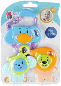 Bam Bam Baby Zvířátka Safari chrastítko a kousátko set 3ks klipem pro miminko