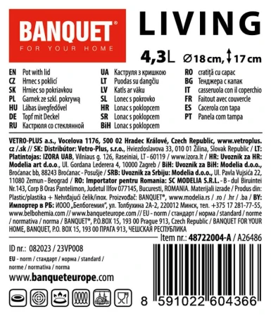 Banquet Hrnec 18cm se skl.poklicí 4,3l nerez LIVING