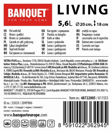 BANQUET Hrnec 20cm se skl.poklicí 5,6l nerez LIVING
