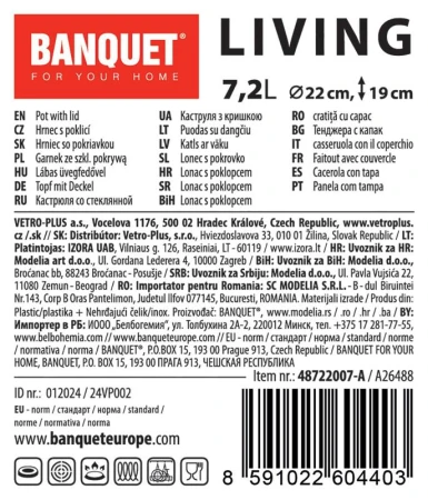 Banquet Hrnec 22cm se skl.poklicí 7,2l nerez LIVING