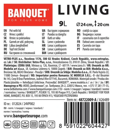 Banquet Hrnec 24cm se skl.poklicí 9,0l nerez LIVING