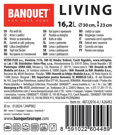 Banquet Hrnec 30cm se skl.poklicí 16,2l nerez LIVING