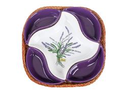 BANQUET Miska sada 5díl.28x28cm LAVENDER, v košíku, keramika/proutí