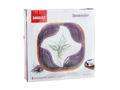BANQUET Miska sada 5díl.28x28cm LAVENDER, v košíku, keramika/proutí