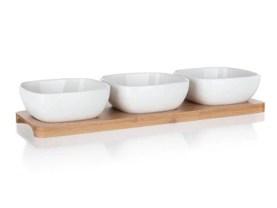 Banquet Miska sada 4díl.(3xmiska,1xtác) 33x9,7x4,7cm porcelán/bambus BRILLANTE Banquet Miska sada 4díl.(3xmiska,1xtác) 33x9,7x4,7cm porcelán/bambus BRILLANTE
