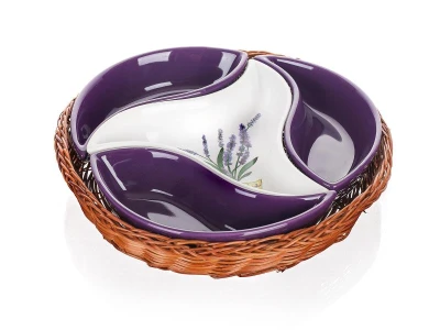 BANQUET Miska sada 4díl. pr.23cm LAVENDER, v košíku, keramika/proutí