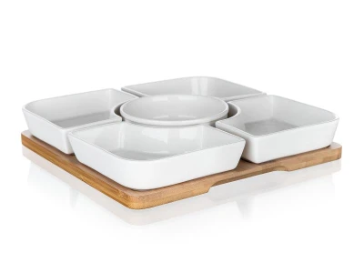 Banquet Miska sada 6díl.(5xmiska,1xtác) 24,5x24,5x4,5cm porcelán/bambus BRILLANTE Banquet Miska sada 6díl.(5xmiska,1xtác) 24,5x24,5x4,5cm porcelán/bambus BRILLANTE