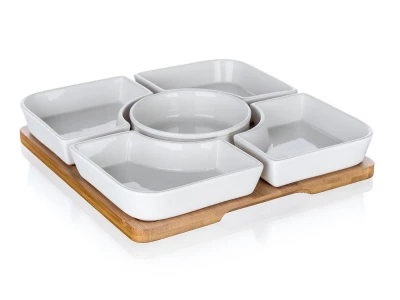 Banquet Miska sada 6díl.(5xmiska,1xtác) 24,5x24,5x4,5cm porcelán/bambus BRILLANTE