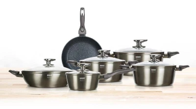 BANQUET Sada nádobí METALLIC PLATINUM 11díl. nepřiln. povrch