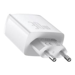 Baseus Compact Quick Charger, 2xUSB, USB-C, PD, 3A, 30W (bílá)