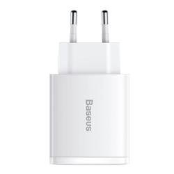 Baseus Compact Quick Charger, 2xUSB, USB-C, PD, 3A, 30W (bílá)