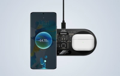 Baseus Duální bezdrátová nabíječka Qi Digitální LED displej, 20 W