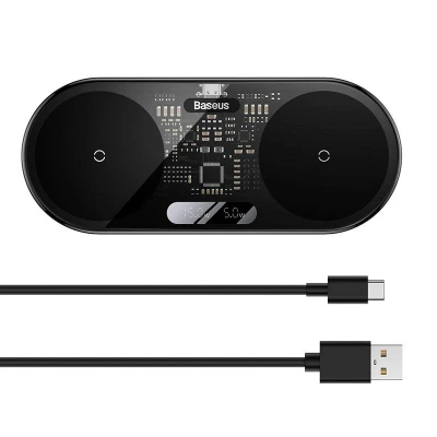 Baseus Duální bezdrátová nabíječka Qi Digitální LED displej, 20 W