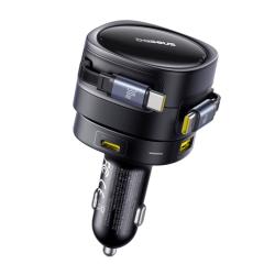 Baseus Enjoyment Max nabíječka do auta s kabely USB-C+USB-C a porty USB-A+USB-C 90W černá