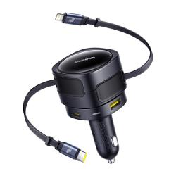 Baseus Enjoyment Max nabíječka do auta s USB-C+Lightning kabely a porty USB-A+USB-C 90W černá Baseus Enjoyment Max nabíječka do auta s USB-C+Lightning kabely a porty USB-A+USB-C 90W černá