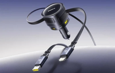 Baseus Enjoyment Max nabíječka do auta s USB-C+Lightning kabely a porty USB-A+USB-C 90W černá