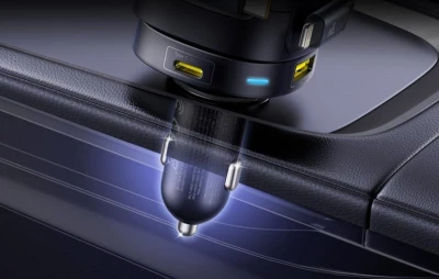 Baseus Enjoyment Max nabíječka do auta s USB-C+Lightning kabely a porty USB-A+USB-C 90W černá