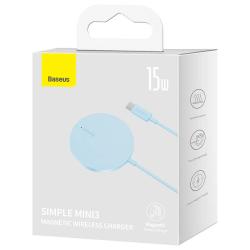 Baseus Magnetická bezdrátová nabíječka Simple Mini 3 15W (modrá)