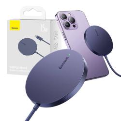 Baseus Magnetická bezdrátová nabíječka Simple Mini3 15W (prašně fialová)
