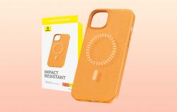 Baseus Magnetické pouzdro pro iPhone 15 Plus Fauxther Series (oranžové)