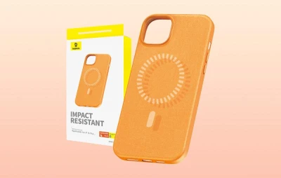Baseus Magnetické pouzdro pro iPhone 15 Plus Fauxther Series (oranžové)