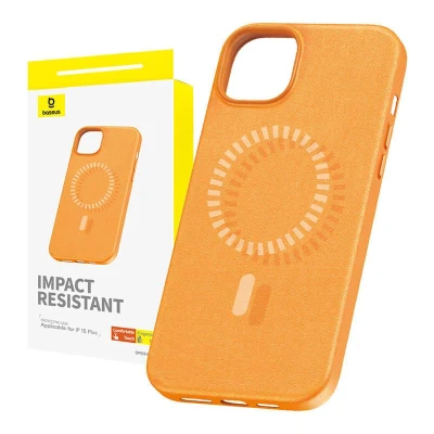 Baseus Magnetické pouzdro pro iPhone 15 Plus Fauxther Series (oranžové)