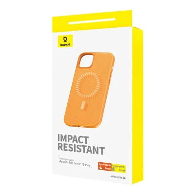 Baseus Magnetické pouzdro pro iPhone 15 Plus Fauxther Series (oranžové)