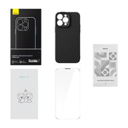 Baseus Magnetické pouzdro řady Synthetic Fiber pro iPhone 14 Pro (černé)+ tvrzené sklo + čisticí sada Baseus Magnetické pouzdro řady Synthetic Fiber pro iPhone 14 Pro (černé)+ tvrzené sklo + čisticí sada